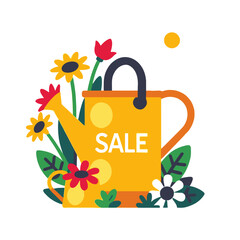 Spring Sale Illustration-Yellow Watering Can with Flowers-Gardening Discounts-Seasonal Promotions-Limited Time Offers-Save on Garden Supplies-Floral Design-Springtime Shopping-Deals