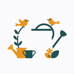 Watering Can and Bird Friends-Cute Spring Garden Illustration-Colorful Gardening Scene-Ideal for Kids Books and Creative Projects-Nature Inspired Artwork