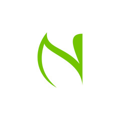 Abstract Letter N logo. Letter N with leaf. ecological, leaves, botanical, green