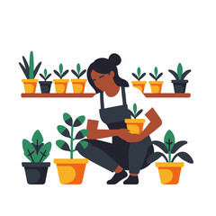 Woman Gardening Potted Plants-Indoor Gardening-Home Decor with Plants-Plant Lover-Gardening as a Hobby-Bring the Outdoors In-Plant Care-Woman Holding Plant Pot-Plants on Shelf
