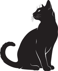 Black Cat Silhouette Sitting Side Profile animal