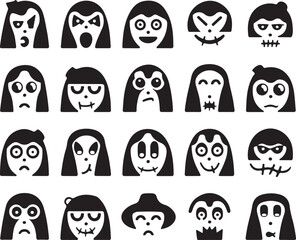 Collection of Spooky Cartoon Faces for Halloween