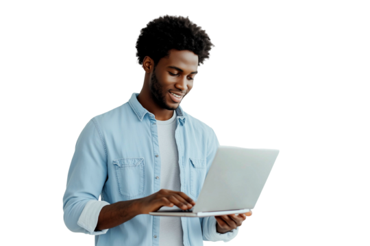 African business man with laptop on white