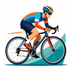 Obraz premium Dynamic Cyclist in Action Depicted in Vibrant Orange and Blue Gear Riding with Determination in Sport Illustration on White Backdrop