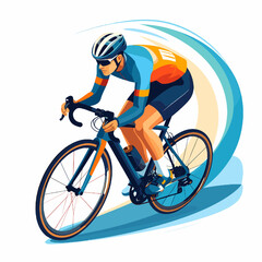 Dynamic Cyclist Racing with Speed in Blue and Orange Outfit in Abstract Style Illustration