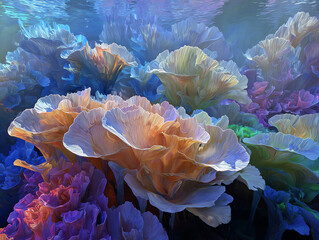 Colorful underwater coral reef scene.