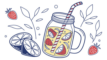 hand drawn style vector of lemonade jar with fruit