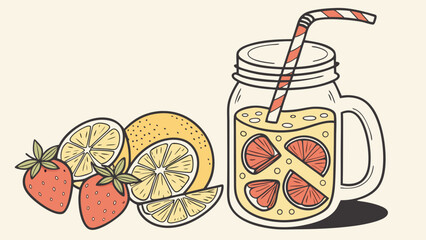 hand drawn style vector of lemonade jar with fruit