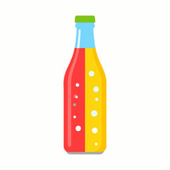 Pixel Art Illustration of a Split Red and Yellow Soda Bottle with Green Cap on a White Background