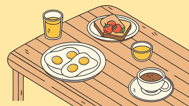 vector scane of a wooden table breakfast item