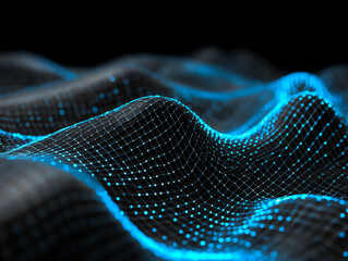 Abstract digital waves with glowing points.