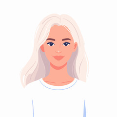 Portrait of Fair Haired Young Woman in White Top Vector Illustration on White Background