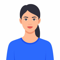 Potrait of a Young Brunette Woman in Blue Shirt with Simple Design Isolated in White Background