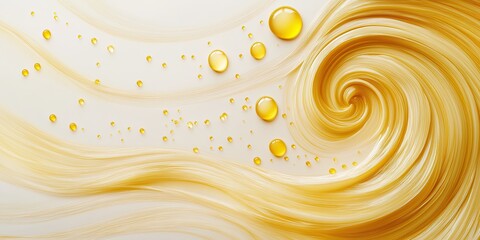 Abstract golden swirl with floating spheres and bubbles for luxury background design