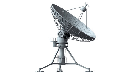 Detailed 3D rendering of large satellite dish antenna against pure white background