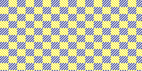 Diagonal Striped Geometric Checkered Pattern in Yellow and Blue Hues