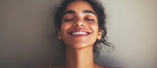 Radiant contentment: A portrait of serene joy and inner peace with closed eyes