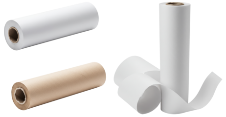 Rolls of white and kraft paper in various positions