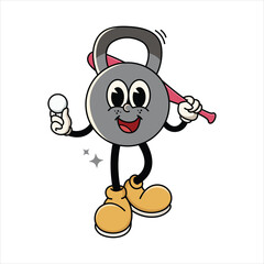 Funny Kettlebell Character Holding Bat and Ball Playing Baseball