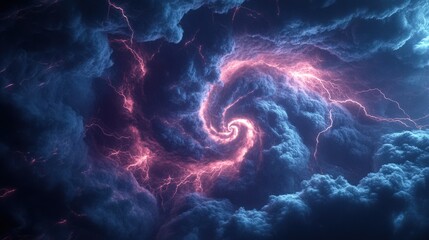 Obraz premium Spiral storm clouds electrified by vibrant pink and blue lights