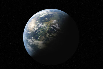 Obraz premium Illustration artistique de l'exoplanète habitable Kepler-538b, une super-Terre située à 509 années-lumière.