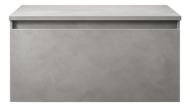 Floating vanity unit with a concrete-effect finish and a single deep drawer, ideal for an industrial-style apartment bathroom.