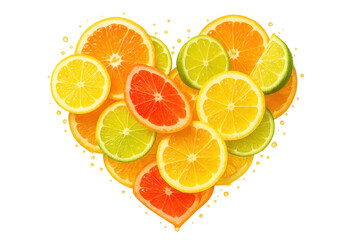 Fototapeta premium Heart of colorful citrus fruit slices isolated on transparent background