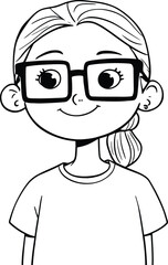Bright Mind — Cartoon Portrait of Smiling Character with Large Glasses, Ponytail, and Earrings in Casual T-Shirt