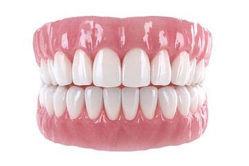 Obraz premium Set of complete dentures isolated against PNG background dental prosthetics illustration, dentures, full dentures, artificial teeth, dental prosthesis, prosthodontics, teeth, smile, dental, healthca