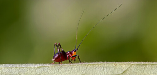 red bug on a green leaf