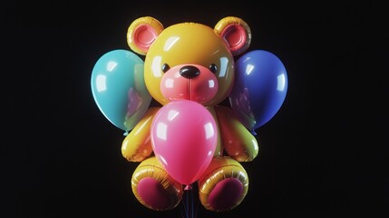 Balloon bear with colorful party inflatables, perfect for birthday celebrations