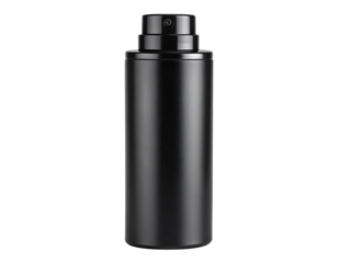 Matte black deodorant spray can standing upright isolated on transparent background PNG