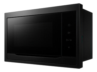 Obraz premium Built-in microwave with a sleek black finish, perfect for a contemporary open-plan living space.