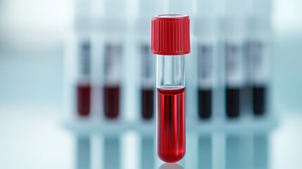 Analytical blood examination vial with vivid red color and laboratory diagnosis