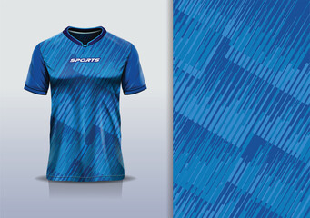 T-shirt mockup with abstract stripe line sport jersey design for football, soccer, racing, esports, running, in blue color  © Nimpuna O