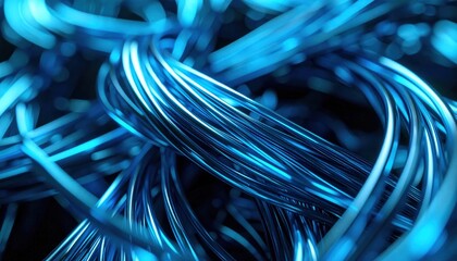 Abstract Blue Wires: Intertwined, glowing blue wires forming a complex, modern technological background.