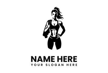 A stylized logo of a muscular woman with a towel over her shoulder, standing confidently.