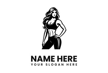 A stylized black and white illustration of a fit woman posing confidently.