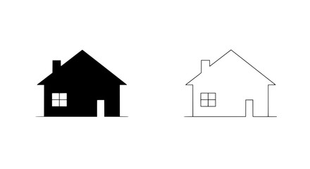 Home Icons: Two stylized house icons in contrasting black and outline forms, symbolizing concepts of housing, property, and home ownership.