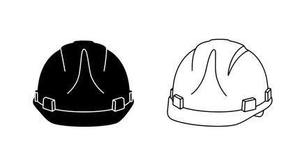 Safety First: A minimalist presentation of two safety helmets, one rendered in solid black and the other in an outline, underscores the significance of safety in the workplace.