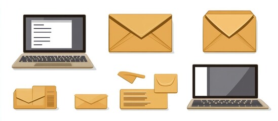 Digital correspondence visualized through laptop and envelope illustrations