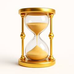 Luxurious golden hourglass with flowing sand isolated on white background