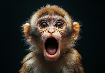 Monkey with mouth open, expressing surprise or excitement.