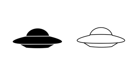 Alien Encounter: A pair of sleek, minimalist UFO illustrations, one solid black and the other an outlined design, stand out prominently, sparking curiosity.