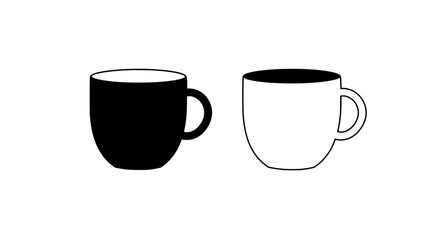 Black and White Coffee Cups Icon: Simple graphic design of two coffee cups, one black and one white, ideal for various applications. 