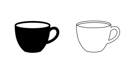 Coffee Cup Duo: A minimalist depiction of two coffee cups, one a solid silhouette, the other a delicate outline, set against an empty backdrop.