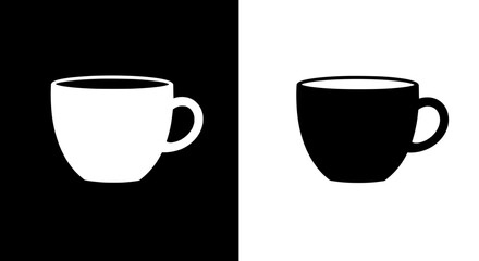 Contrast of Cups: Two stylized cups, one white and the other black, stand in stark contrast against opposing backgrounds, their minimalist design highlighting the simplicity.