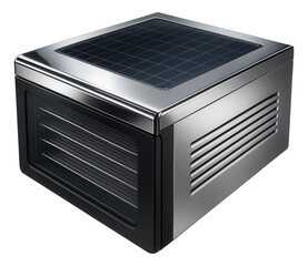 Fototapeta premium A solar-powered dehydrator with a reflective surface for efficient vegetable drying in a garden shed.