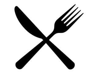 Knife and fork crossed in black silhouette