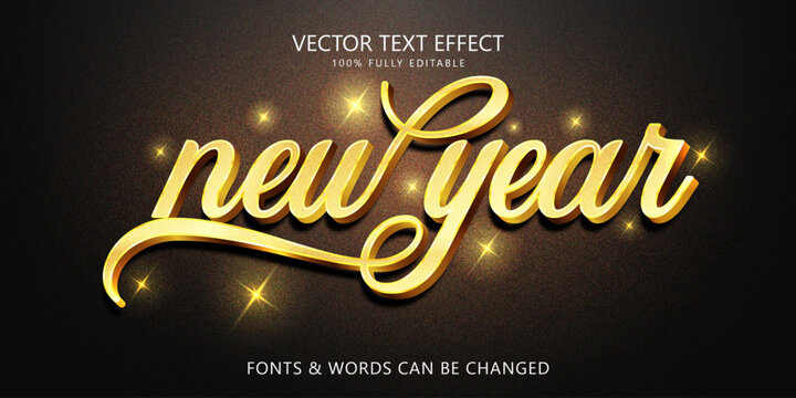 New year gold editable text effect, Script text style